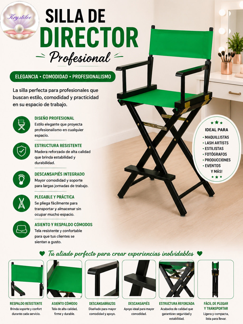 Silla Profesional Tipo Director 24” Green Edition